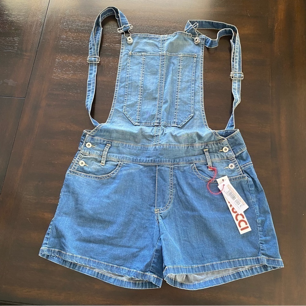 FIORUCCI NWT Salopette Denim Blue Stretch Jeans Shorts Bib Overalls IT42 US8